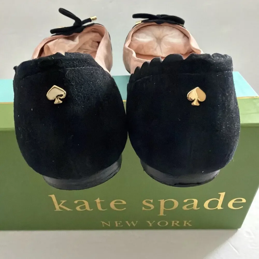 Kate Spade New York Westgrove Fawn Beige / Black Kid Suede Flats Bow Women’s 8